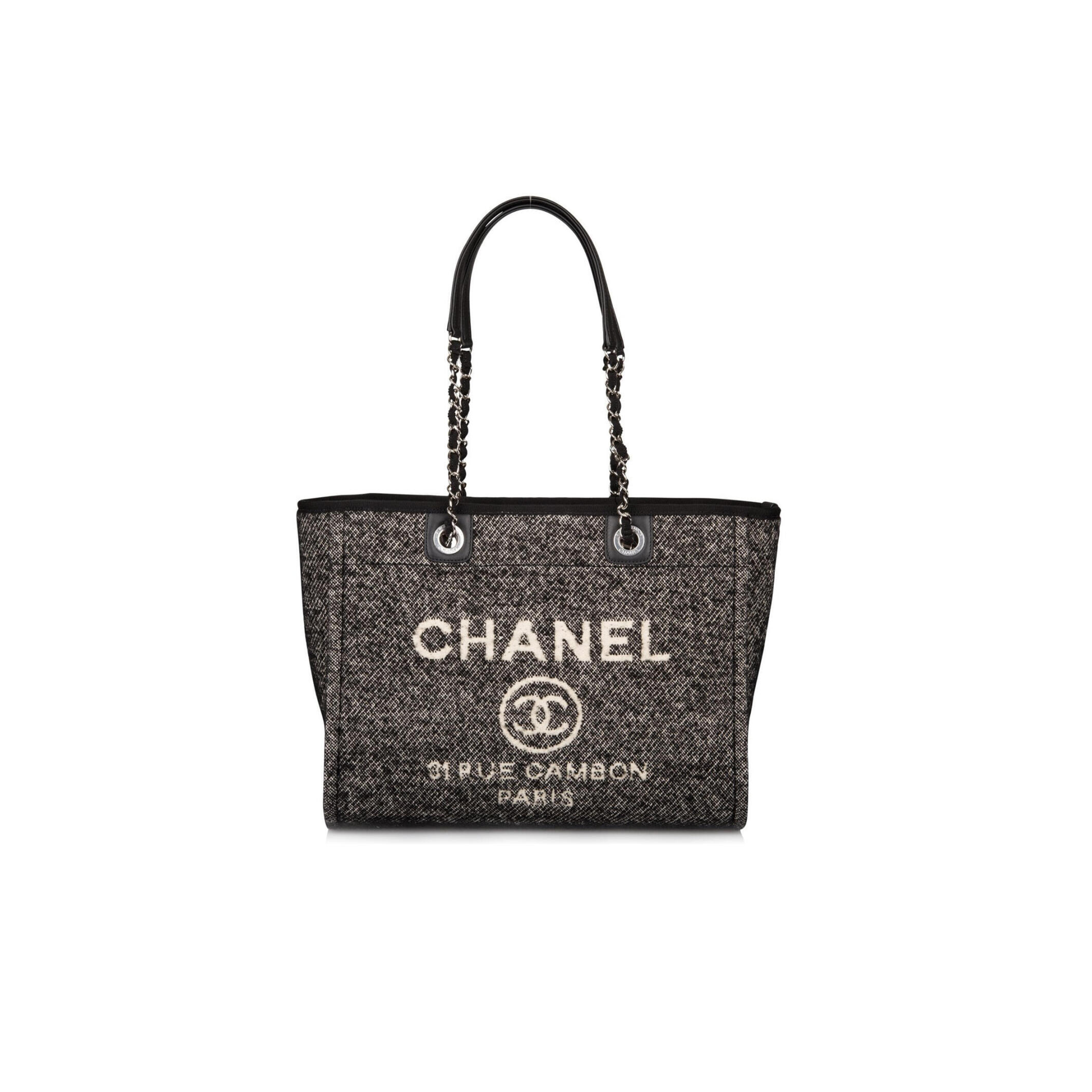 Ch**el small deauville shopping bag black wool silver hardware (35*27*16cm)